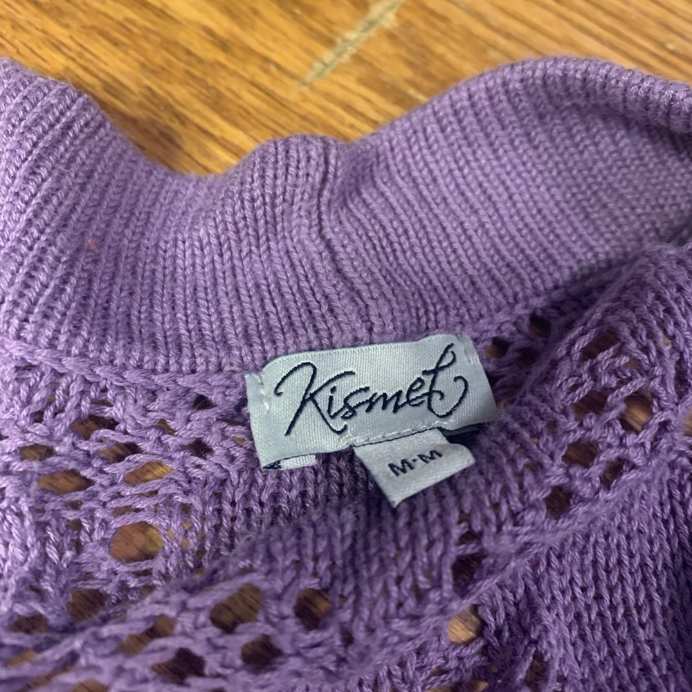 Kismet Lavender Crochet Sleeve Open Front Cardigan - M - Picture 3 of 7